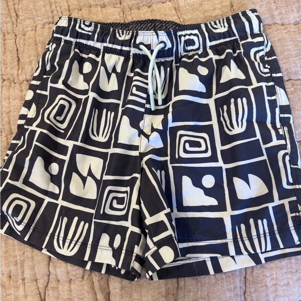 Black and White Patterned Swim Trunks